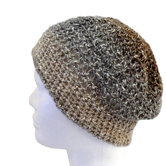 Multicolor Brown Black Cap Sparkly Designer Hat Soft Handmade Crochet Knit OS - Picture 4 of 7